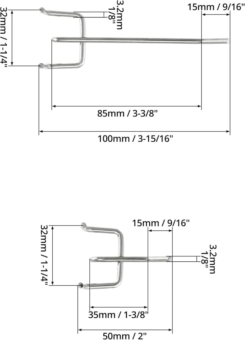QWORK 60 db Perforált Falhorog Szett, Pegboard Horogok Kijelzéshez és Tároláshoz 5-10 cm - 5cm, 10cm, 30+30pcs