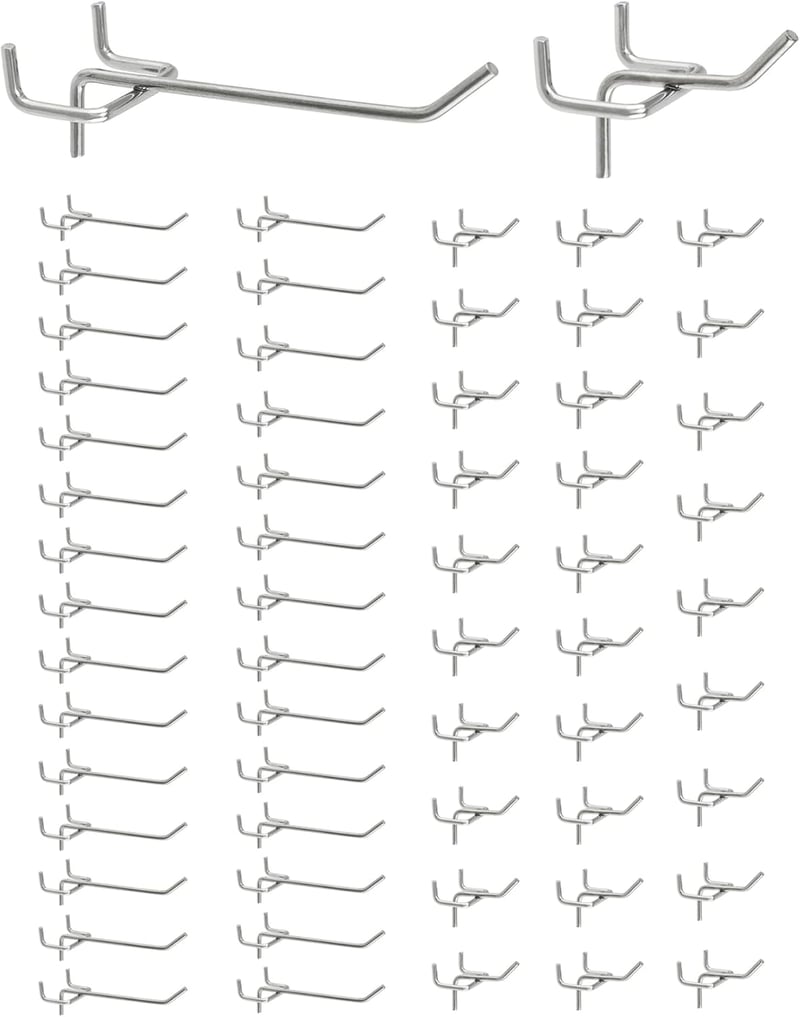 QWORK 60 db Perforált Falhorog Szett, Pegboard Horogok Kijelzéshez és Tároláshoz 5-10 cm - 5cm, 10cm, 30+30pcs