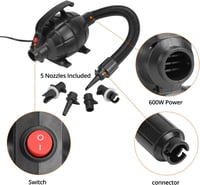 QWORK 600W Elektromos Légpumpa 5 Fúvókával - Csendes Hordozható Pumpa Légágyhoz és Felfújható Termékekhez 2
