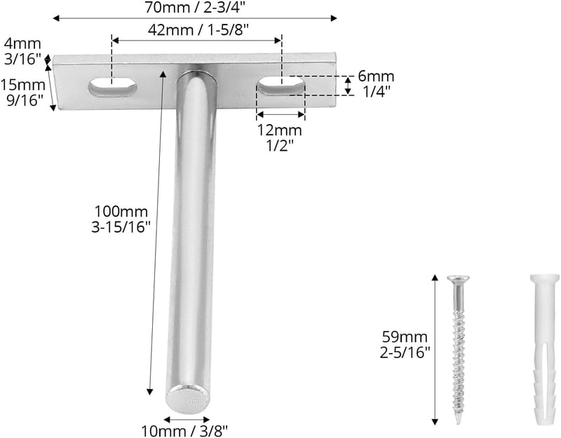 QWORK 8 db Rejtett Polctartó 100 mm - Fali Lebegő Polc Konzol Szilárd Vasból