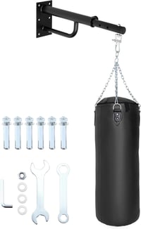 QWORK Állítható Boxzsák Tartó Konzol 43-63cm - Masszív Acél Fali Rögzítő 150kg Teherbírással, Csavarokkal 7