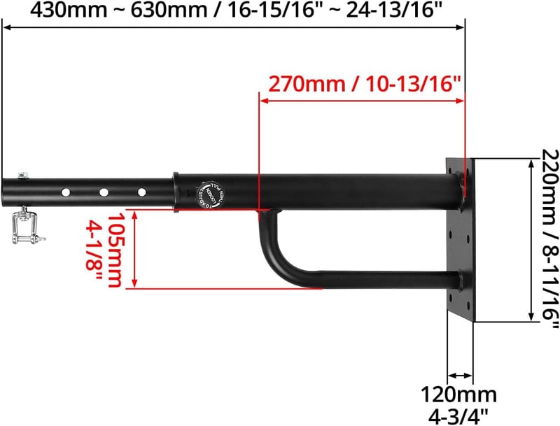QWORK Állítható Boxzsák Tartó Konzol 43-63cm - Masszív Acél Fali Rögzítő 150kg Teherbírással, Csavarokkal