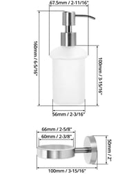 Nástenný dávkovač mydla QWORK, 200 ml, matné sklo a nehrdzavejúca oceľ 304, na sprchový gél a tekuté mydlo, strieborný 6