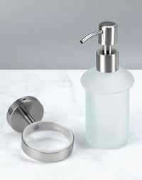 Nástenný dávkovač mydla QWORK, 200 ml, matné sklo a nehrdzavejúca oceľ 304, na sprchový gél a tekuté mydlo, strieborný 2