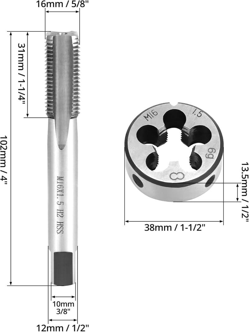 QWORK M16 x 1.5 mm Menet Vágó és Szerszám Készlet