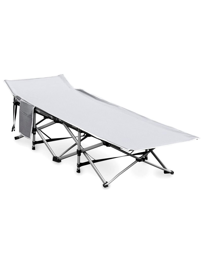 QWORK sklopivi kamperski krevet 190x71x35 cm, 300 kg, s torbom za nošenje - sivi