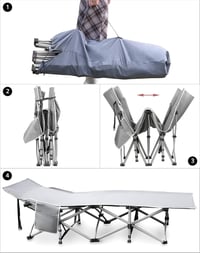 QWORK Összecsukható kempingágy 190x71x35 cm szürke, kerti és kemping használatra, hordtáskával, 300 kg teherbírás 4