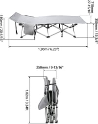 QWORK Összecsukható kempingágy 190x71x35 cm szürke, kerti és kemping használatra, hordtáskával, 300 kg teherbírás 3