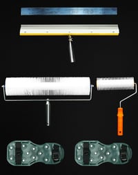 QWORK Padlóbevonat Készlet - Légbuborék Eltávolító Henger + Epoxi Tüskés Cipő + Álló Lehúzó - 56 cm Rozsdamentes Acél Ipari Padlózat Simító  3