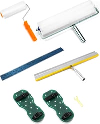 QWORK Padlóbevonat Készlet - Légbuborék Eltávolító Henger + Epoxi Tüskés Cipő + Álló Lehúzó - 56 cm Rozsdamentes Acél Ipari Padlózat Simító  1