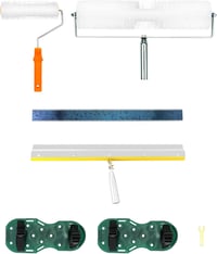 QWORK Padlóbevonat Készlet - Légbuborék Eltávolító Henger + Epoxi Tüskés Cipő + Álló Lehúzó - 56 cm Rozsdamentes Acél Ipari Padlózat Simító  2