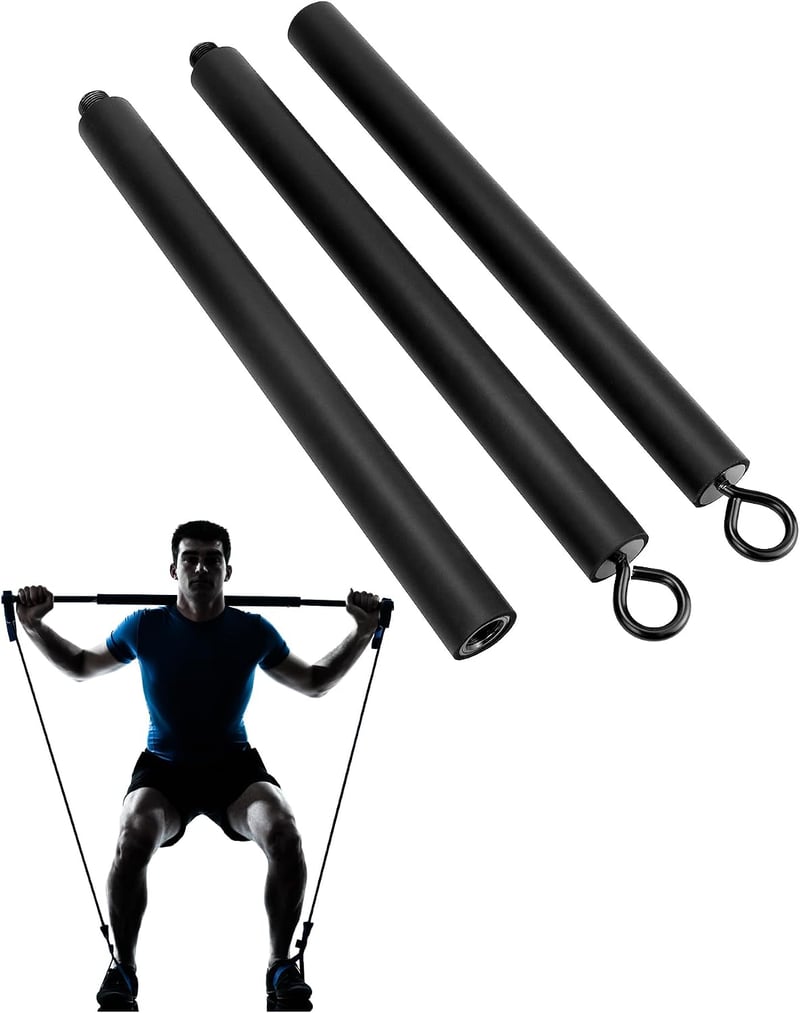 QWORK pilates tyč s odporovými gumami, 3-dielna, 108 cm, max. 360 kg