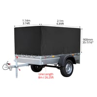 QWORK Plachta na príves 210x114x90 cm, 420D PVC, vodoodolná plachta odolná proti roztrhnutiu pre príves za osobné auto 750 kg, čierna 2
