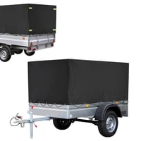 QWORK Plachta na príves 210x114x90 cm, 420D PVC, vodoodolná plachta odolná proti roztrhnutiu pre príves za osobné auto 750 kg, čierna 1