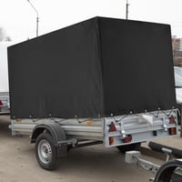 QWORK Plachta na príves 210x114x90 cm, 420D PVC, vodoodolná plachta odolná proti roztrhnutiu pre príves za osobné auto 750 kg, čierna 5