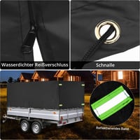 QWORK Plachta na príves 210x114x90 cm, 420D PVC, vodoodolná plachta odolná proti roztrhnutiu pre príves za osobné auto 750 kg, čierna 4