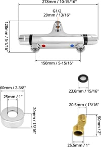 QWORK Termosztátos Zuhanycső G1/2 Sárgaréz Keverőcsap Állandó Hőmérséklet Szabályozás 6