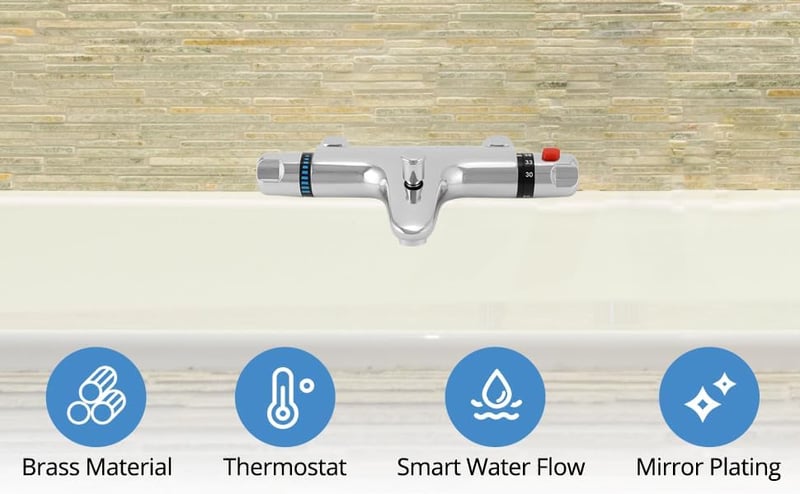 QWORK Termosztátos Zuhanycső G1/2 Sárgaréz Keverőcsap Balos Meleg Jobbos Hideg