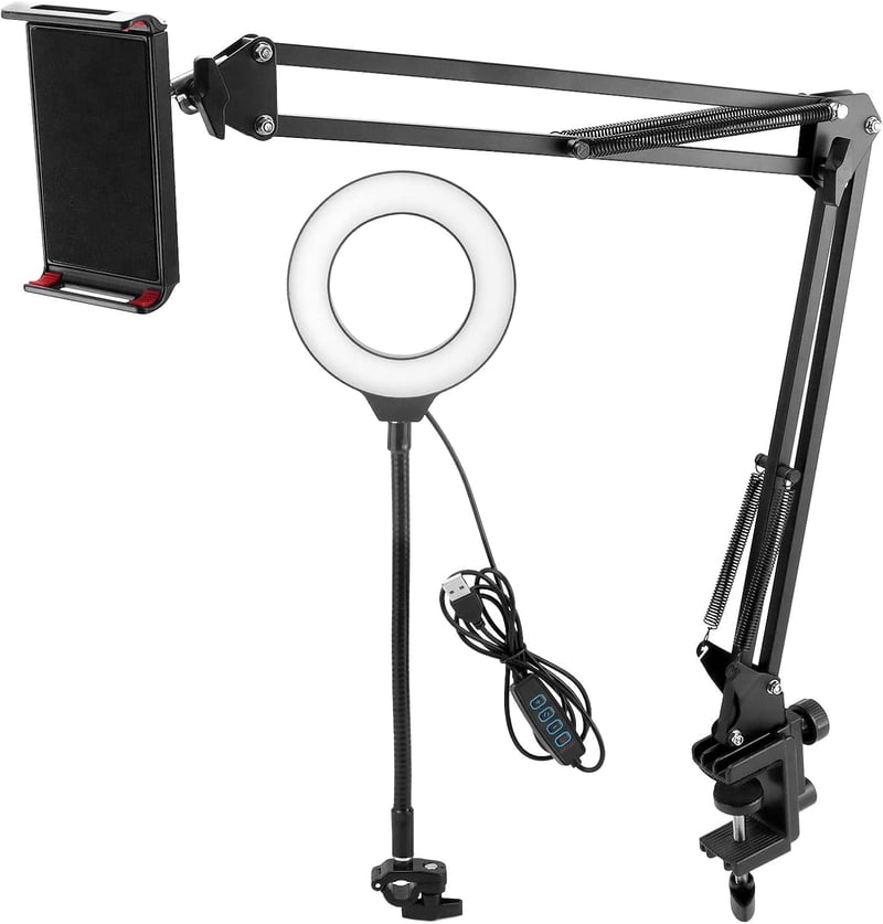 QWORK Tripod Telefontartó Ring Light-tal Élő Közvetítéshez és Videózáshoz