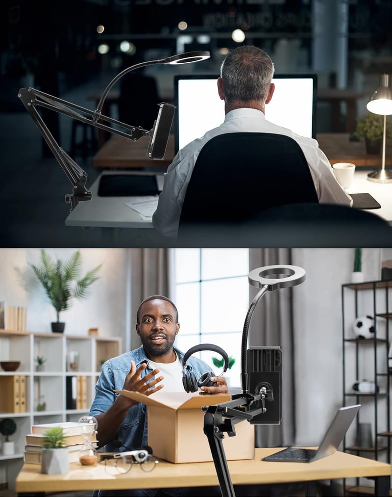 QWORK Tripod Telefontartó Ring Light-tal Élő Közvetítéshez és Videózáshoz