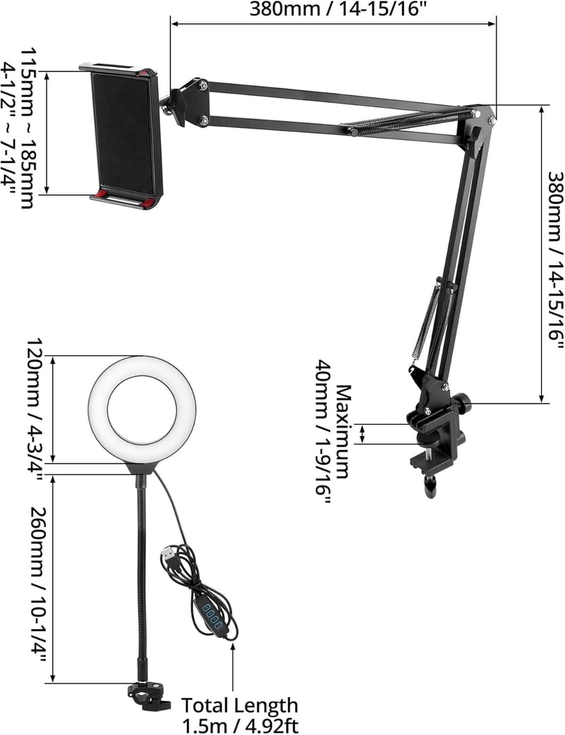 QWORK Tripod Telefontartó Ring Light-tal Élő Közvetítéshez és Videózáshoz