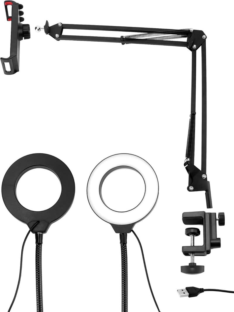 QWORK Tripod Telefontartó Ring Light-tal Élő Közvetítéshez és Videózáshoz