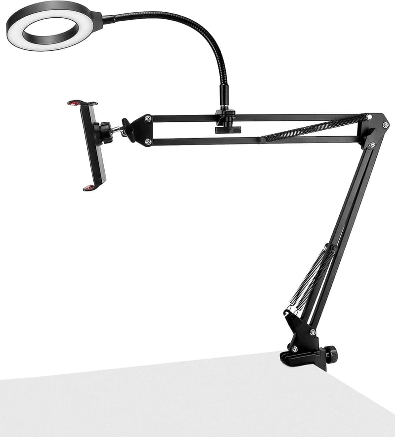 QWORK Tripod Telefontartó Ring Light-tal Élő Közvetítéshez és Videózáshoz