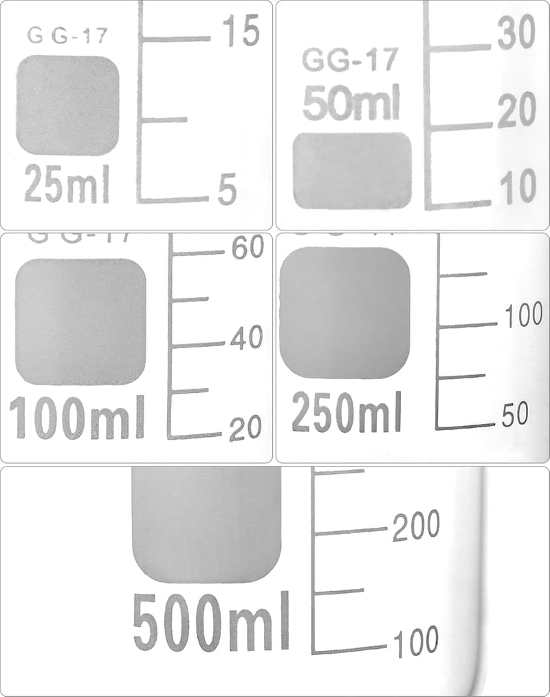QWORK Üveg Mérőpohár Készlet 5 db Laboratóriumi Konyhai Használatra