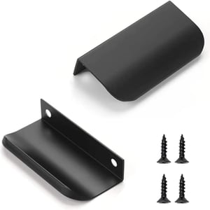 QZKJQDD 2 bucăți mâner de mobilier ascuns, mâner de ușă curbat, negru mat, 80 mm, aluminiu, pentru dulap de bucătărie, garderobă, baie