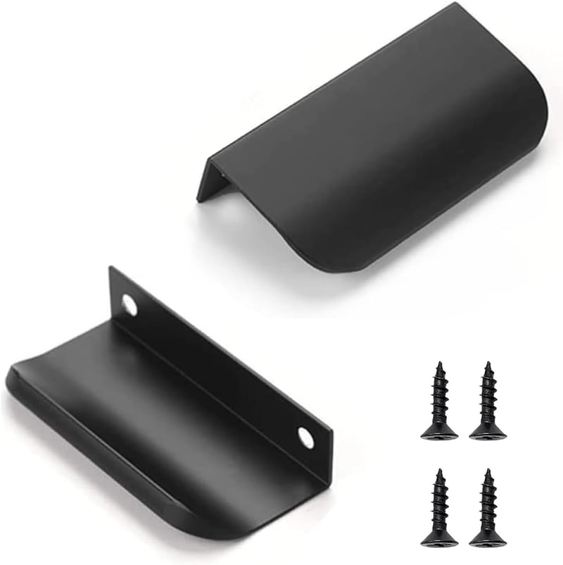 QZKJQDD 2 bucăți mâner de mobilier ascuns, mâner de ușă curbat, negru mat, 80 mm, aluminiu, pentru dulap de bucătărie, garderobă, baie