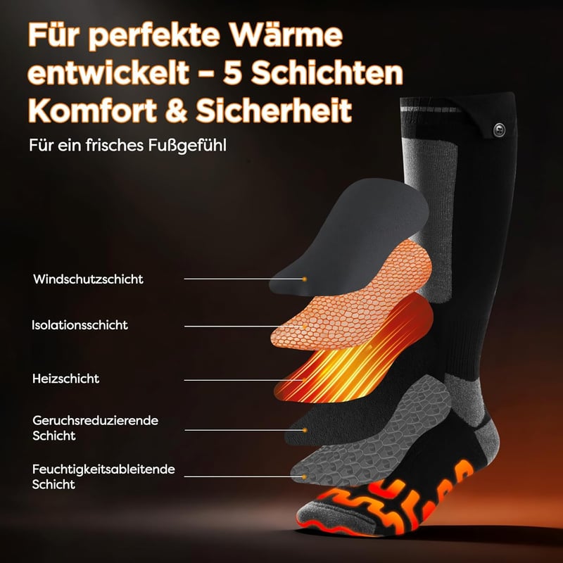 QZLGD Fűthető Zokni 6000 mAh Akkumulátorral - Unisex Elektromos Termo Zokni 30% Nagyobb Fűtési Felülettel, 4 Hőfokszinttel, Síeléshez, Túráz