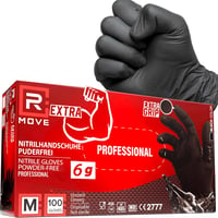 R MOVE 100 db fekete nitril eldobható kesztyű, extra vastag, pormentes, latexmentes M méret 1