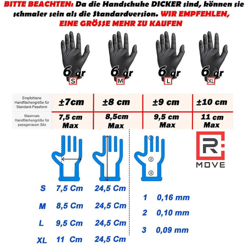 R MOVE 100 db fekete nitril eldobható kesztyű, extra vastag, pormentes, latexmentes M méret