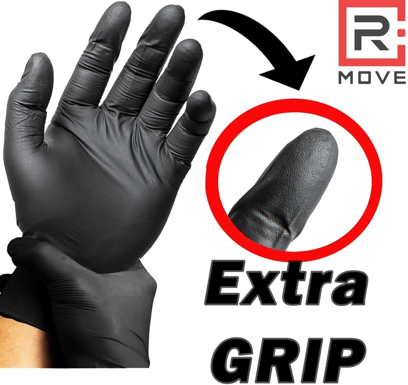 R MOVE 100 db fekete nitril eldobható kesztyű, extra vastag, pormentes, latexmentes M méret