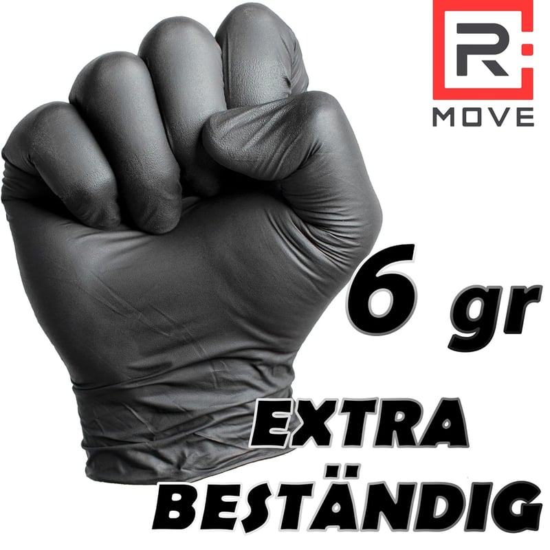 R MOVE 100 db fekete nitril eldobható kesztyű, extra vastag, pormentes, latexmentes M méret
