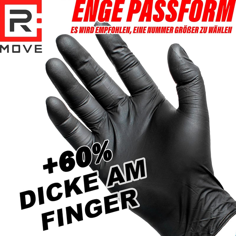 R MOVE 100 db fekete nitril eldobható kesztyű, extra vastag, pormentes, latexmentes M méret