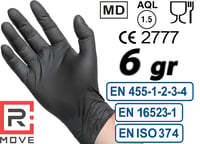 R MOVE 100 db fekete nitril eldobható kesztyű, extra vastag, pormentes, latexmentes M méret 7