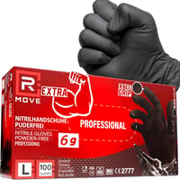 R MOVE 100 db fekete nitril eldobható kesztyű L méret, extra vastag, latex- és pormentes 1
