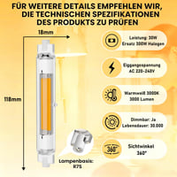 Bec LED R7S 118 mm reglabil 30W (echivalent halogen 300W) alb cald 3000K 3000 lumeni unghi de iluminare 360 grade 220-240V pentru iluminat interior și exterior 2 buc 4