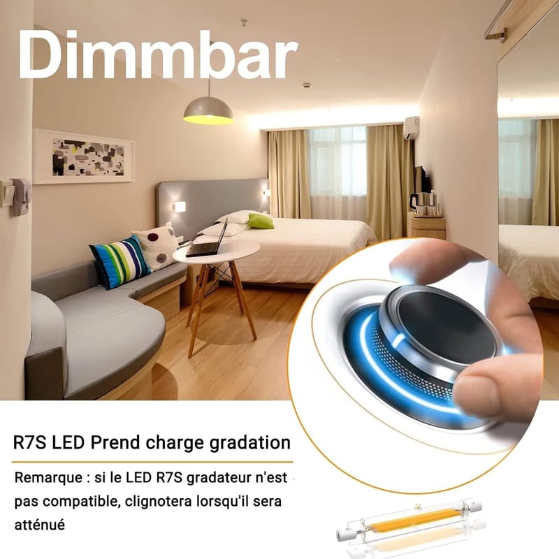 R7S LED izzó 118mm 20W dimmelhető, lineáris COB filament, 360° sugárzás, 2db