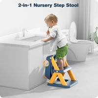 Reductor toaletă cu treaptă pentru copii RABB 1ST 2 în 1, albastru-galben, colac de toaletă cu scară, bază antiderapantă și protecție împotriva stropirii, pentru băieți și fete 6