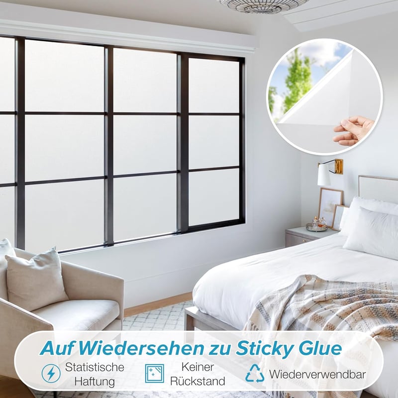rabbitgoo Ablakfólia Mattított Üveghatás Privátszféra Védelem UV Szűrés 60x200cm Fehér - 60 x 200 cm, White