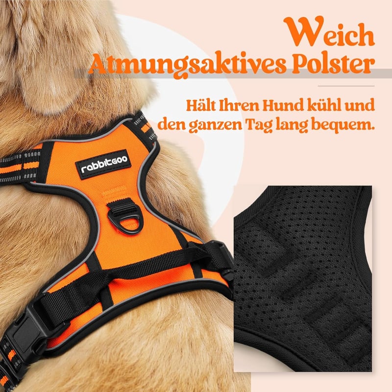 rabbitgoo Közepes Kutyák Húzásgátló Mellény Hám, Reflexcsíkos, Narancssárga M