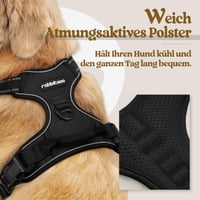 rabbitgoo Postroj pre veľké psy XL čierny, protiťahová vesta s 2 úchytmi na vôdzku, nastaviteľný polstrovaný reflexný postroj s rukoväťou na venčenie 3
