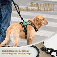 Ham pentru câini rabbitgoo No Pull, mărimea S, ham reglabil pentru piept, respirabil, cu control anti-tragere, benzi reflectorizante, kaki, pentru plimbări 7