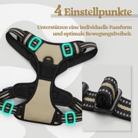 Ham pentru câini rabbitgoo No Pull, mărimea S, ham reglabil pentru piept, respirabil, cu control anti-tragere, benzi reflectorizante, kaki, pentru plimbări 5