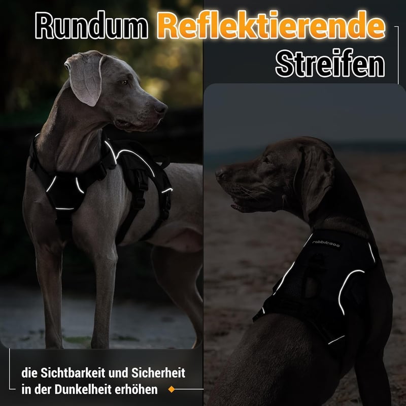 rabbitgoo Szökésbiztos Kutyahám XL Méretben - Fekete Párnázott Heveder Fogantyúval, Légáteresztő, Állítható, Húzásgátló Biztonsági Hám Nagy 