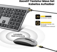 RaceGT Wireless Billentyűzet és Egér Szett, Ergonomikus, Újratölthető, 2.4 GHz, QWERTZ 2