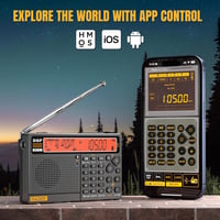 Raddy RF757 Többsávos Hordozható Rádió - AM/FM/SW/VHF/UHF/CB/AIR Vevő, Alkalmazásvezérlés, 1000 Állomástárhely, Bluetooth 5.0, SOS Riasztás, 2