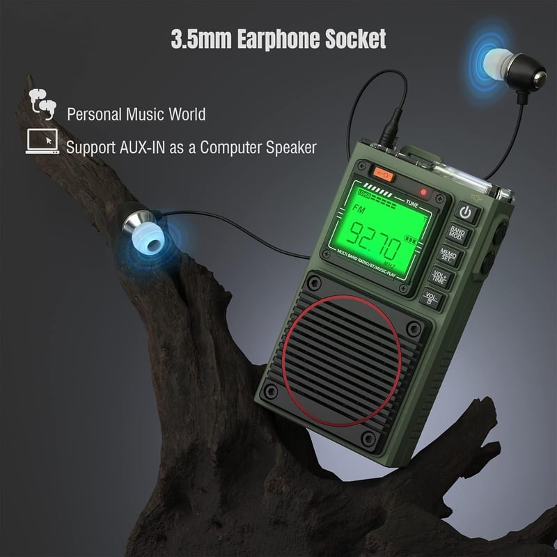 Raddy RF75A Hordozható Rádió APP Vezérléssel - AM/FM/VHF/SW Vevő Bluetooth Funkcióval, Újratölthető Zsebrádiós 3M Antennával